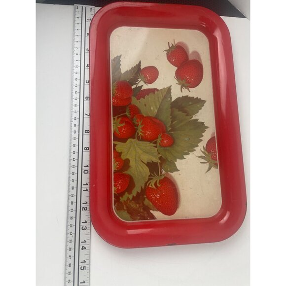 Vintage Rectangular Metal Tray Strawberry Design 14" x 9" Retro Kitchen Decor - Picture 3 of 7